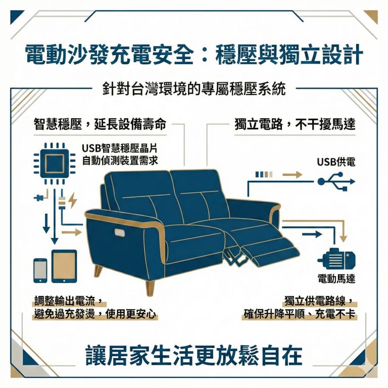 大漢家具電動沙發的USB孔,為了使用者安全,特別設計了穩壓系統與獨立電路