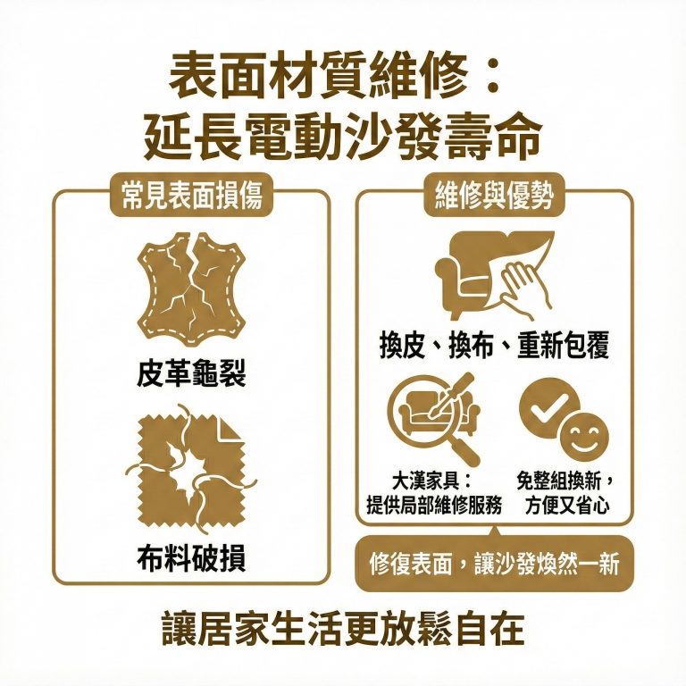 大漢家具自有產品的電動沙發,可以提供局部維修服務,不用壞掉就直接整張換新