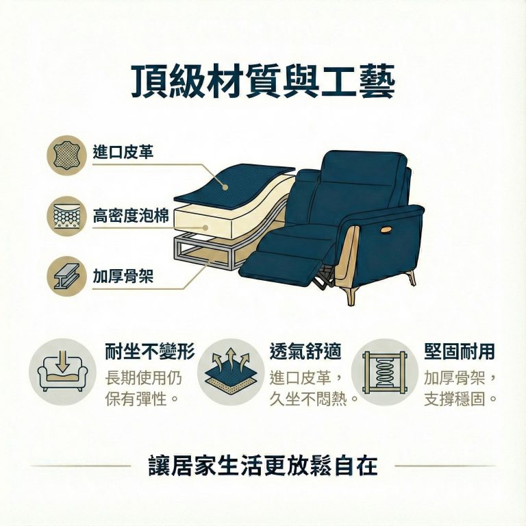大漢家具電動沙發從內到外皆嚴選高品質材料,好坐又耐用